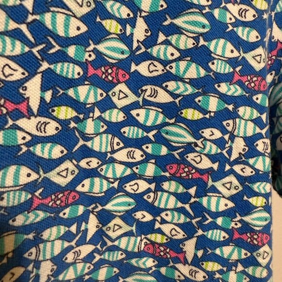 Lands End Polo Shirt Women's M Petite 10-12 Fish Print Short Sleeve Blue - Picture 6 of 7